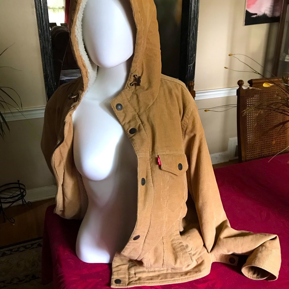 Winter Lined Jacket Warm Levi’s Yellow Corduroy Hooded Jacket Small Levis